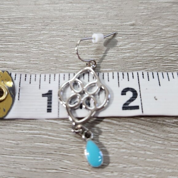 Fashion Jewlery Silvertone Scrollwork With Turquise Color Drop Earings - Picture 6 of 7